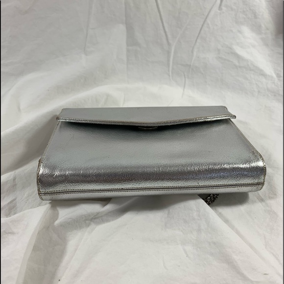 Genuine MORRIS MOSKOWITZ metallic silver kidskin shoulder bag with rhinestones - Picture 5 of 16